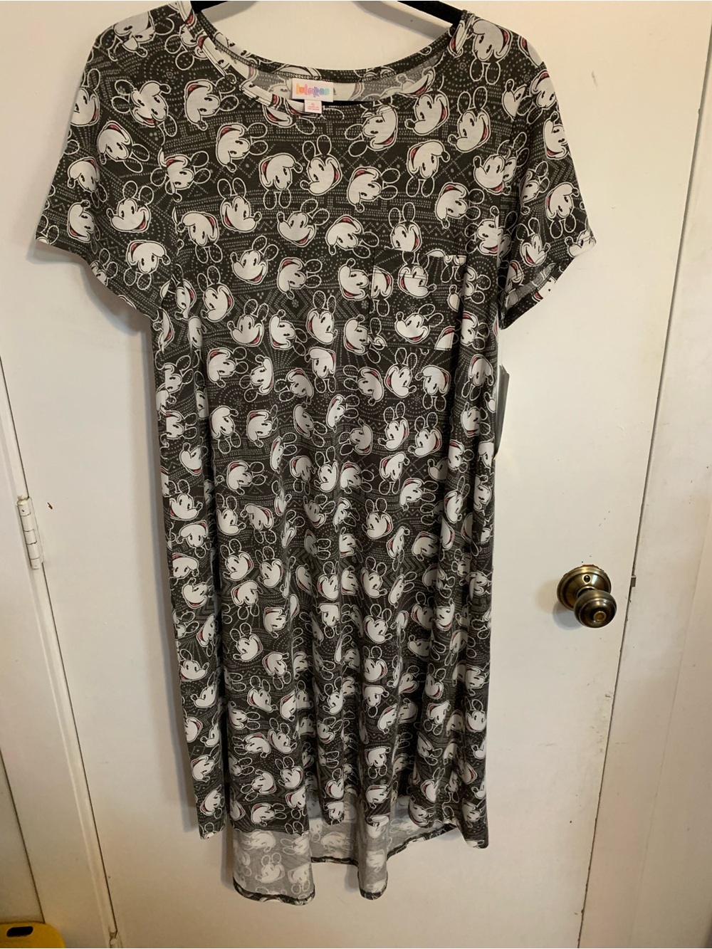 LuLaRoe Black & White Mickey Print Women’s Carly dress